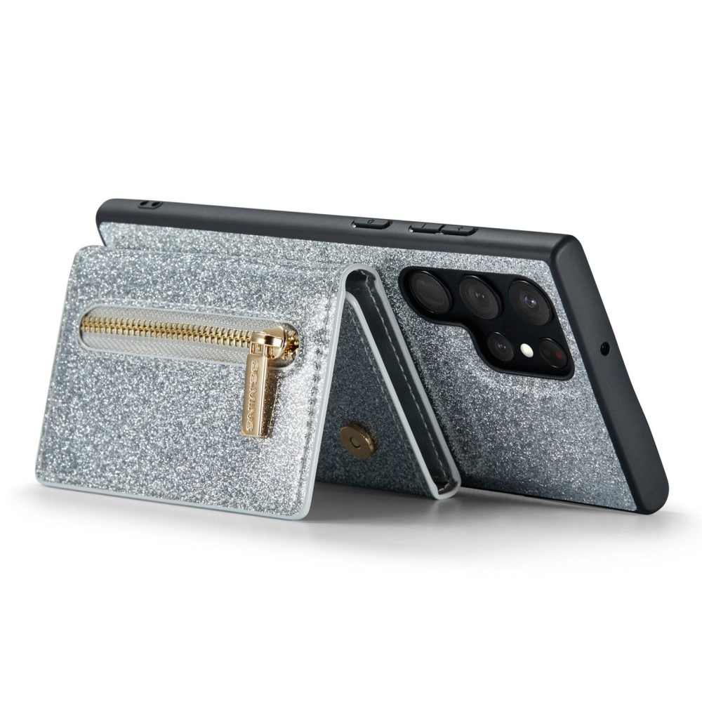 Funda Magnetic Card Slot Samsung Galaxy S23 Ultra Brillantina plata
