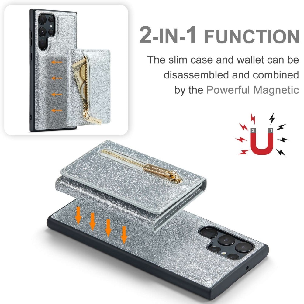 Funda Magnetic Card Slot Samsung Galaxy S23 Ultra Brillantina plata