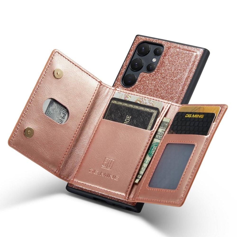 Funda Magnetic Card Slot Samsung Galaxy S23 Ultra Brillantina oro rosa