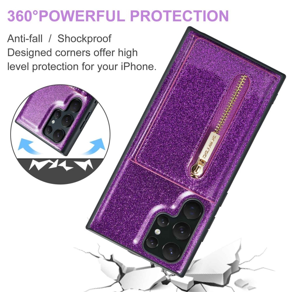 Funda Magnetic Card Slot Samsung Galaxy S23 Ultra Brillantina violeta