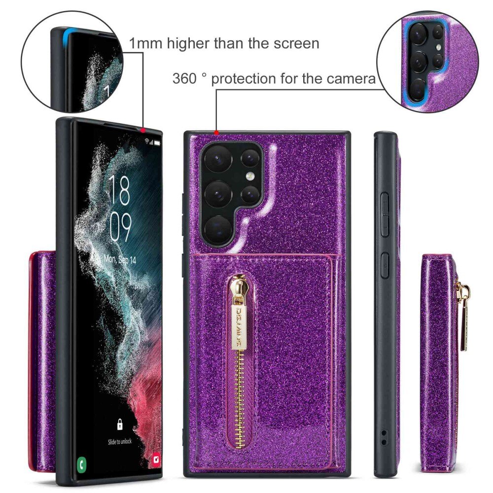 Funda Magnetic Card Slot Samsung Galaxy S23 Ultra Brillantina violeta