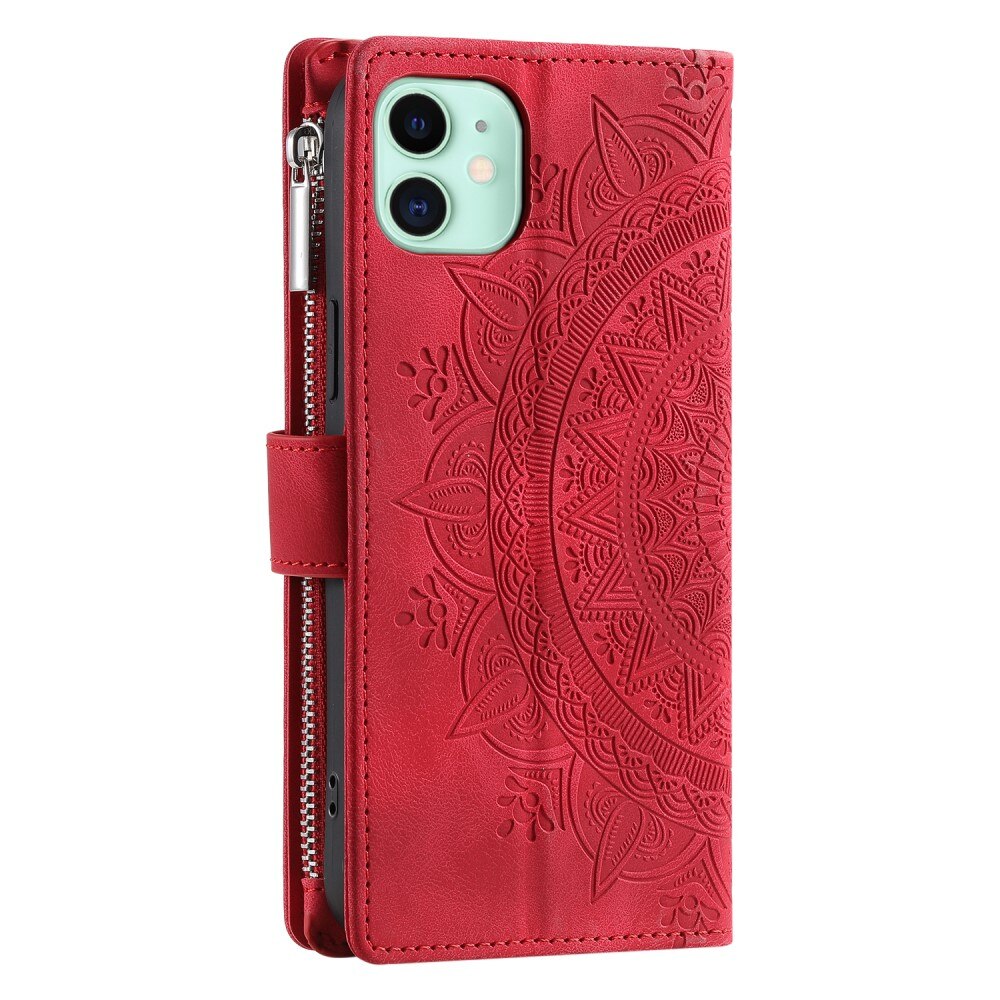 Funda Mandala tipo billetera iPhone 12 Mini rojo