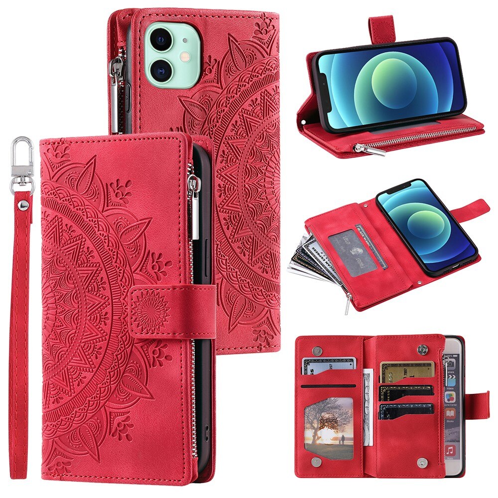 Funda Mandala tipo billetera iPhone 12 Mini rojo