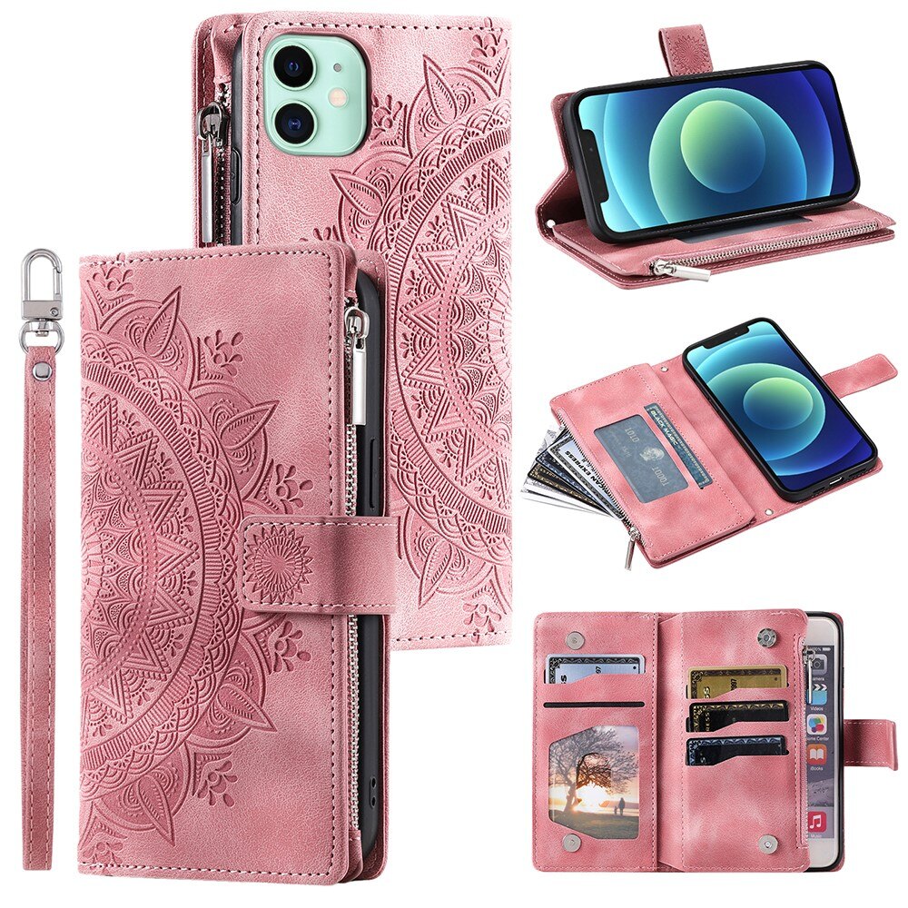 Funda Mandala tipo billetera iPhone 12 Mini rosado