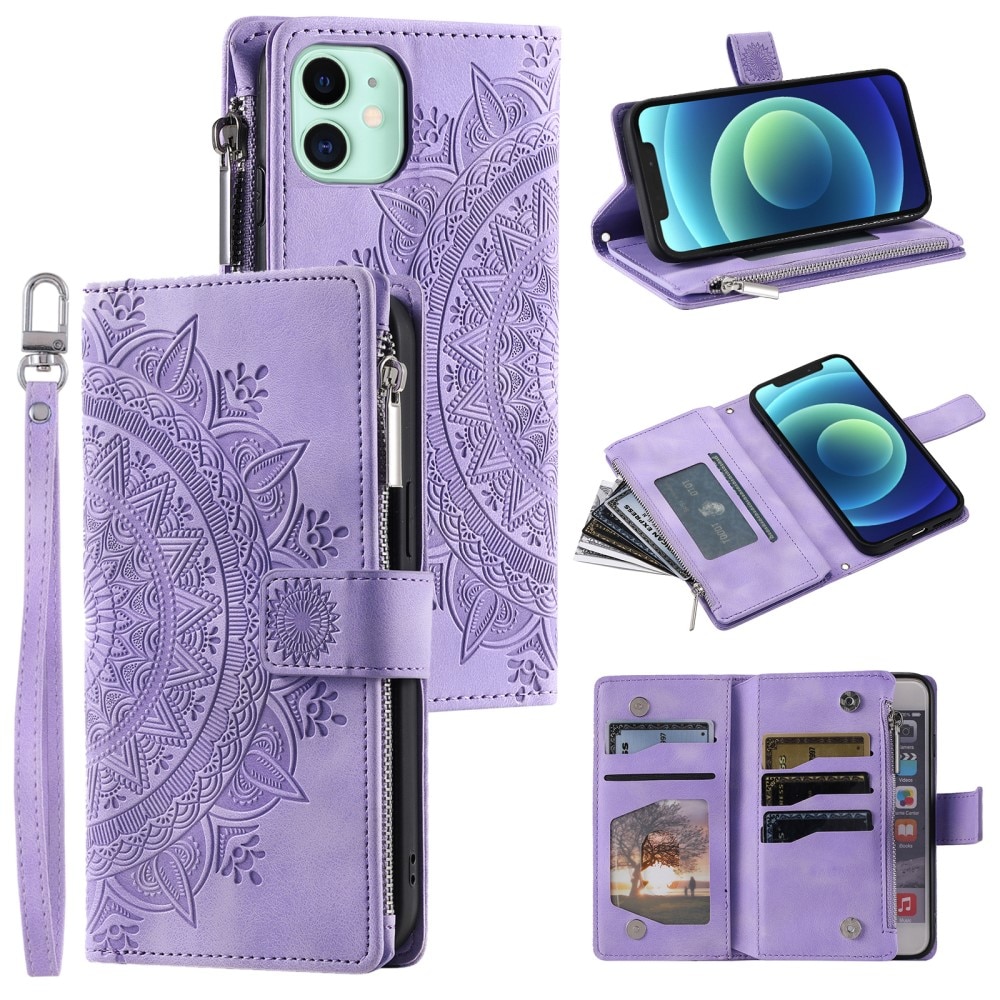 Funda Mandala tipo billetera iPhone 12 Mini violeta