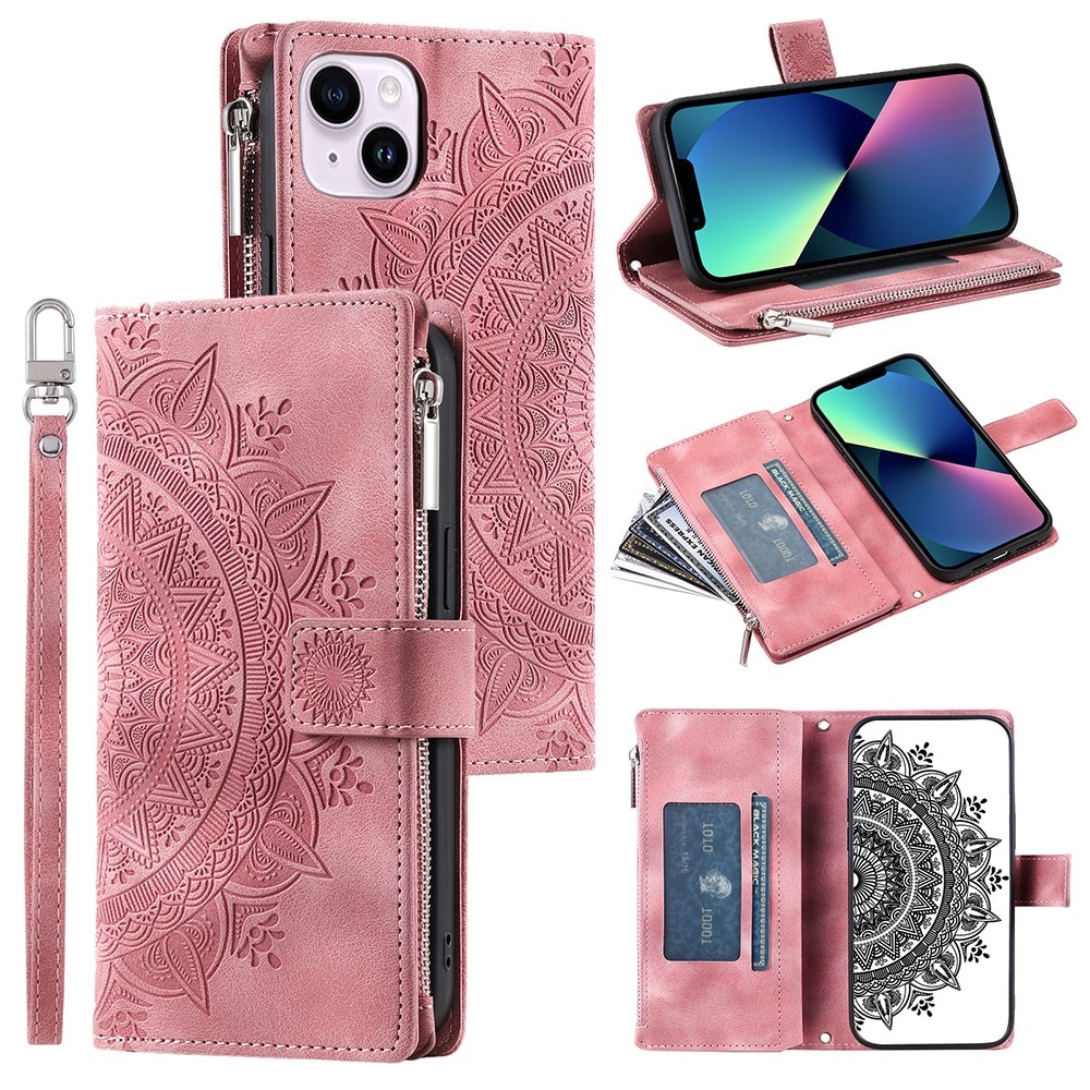 Funda Mandala tipo billetera iPhone 13 Mini rosado