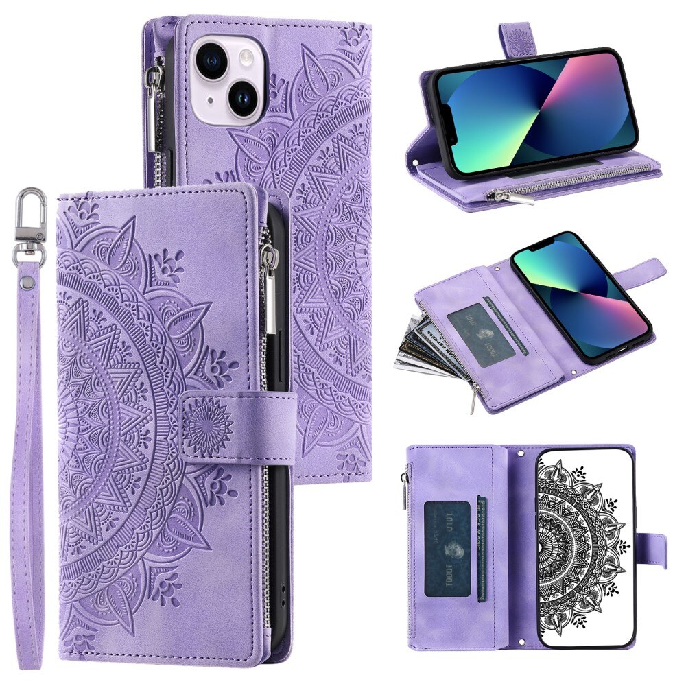 Funda Mandala tipo billetera iPhone 13 Mini violeta