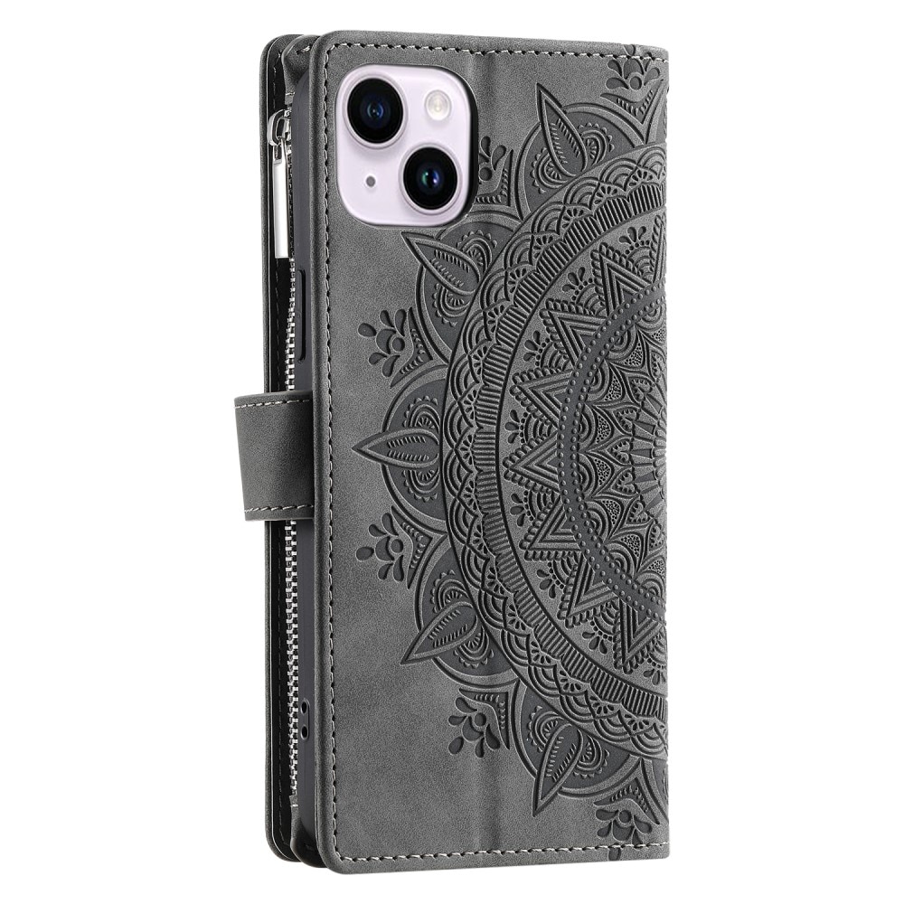 Funda Mandala tipo billetera iPhone 13 Mini gris