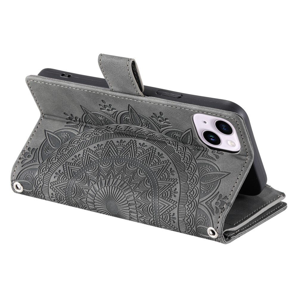 Funda Mandala tipo billetera iPhone 13 Mini gris