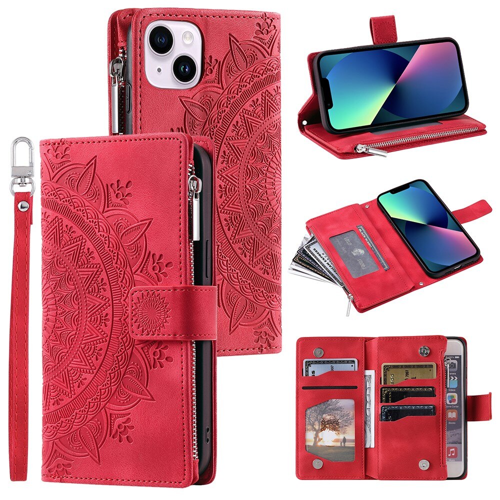 Funda Mandala tipo billetera iPhone 13 Mini rojo