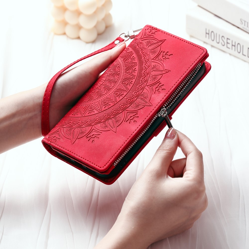 Funda Mandala tipo billetera iPhone 13 Mini rojo