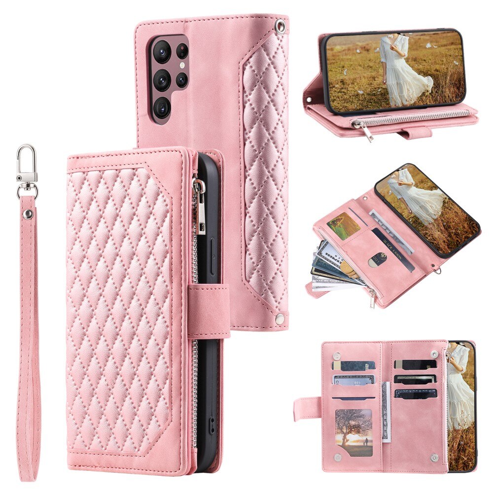 Funda acolchada tipo billetera Samsung Galaxy S23 Ultra rosado