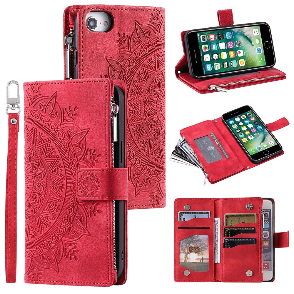 Funda Mandala tipo billetera iPhone SE (2020) rojo