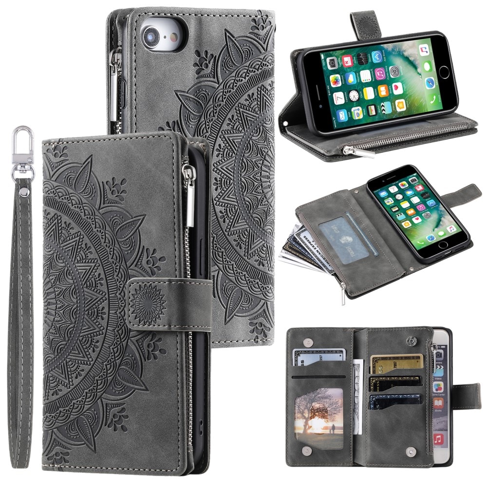 Funda Mandala tipo billetera iPhone 7/8/SE gris