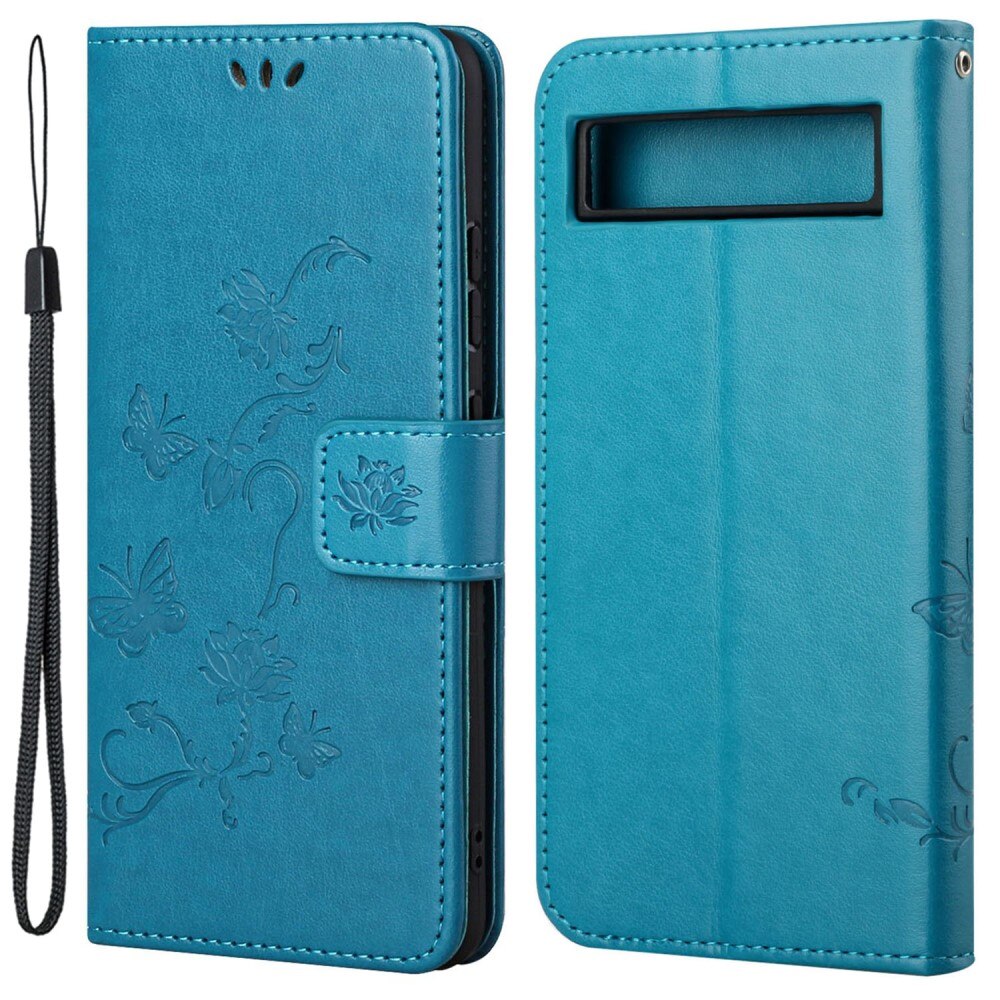 Funda de Cuero con Mariposas Google Pixel 7a, Azul