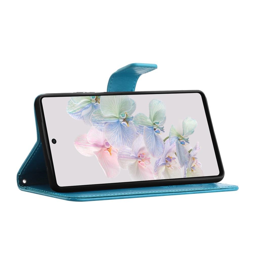 Funda de Cuero con Mariposas Google Pixel 7a, Azul