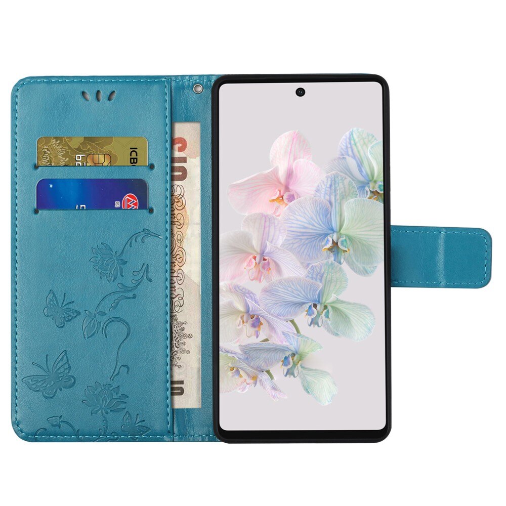 Funda de Cuero con Mariposas Google Pixel 7a, Azul