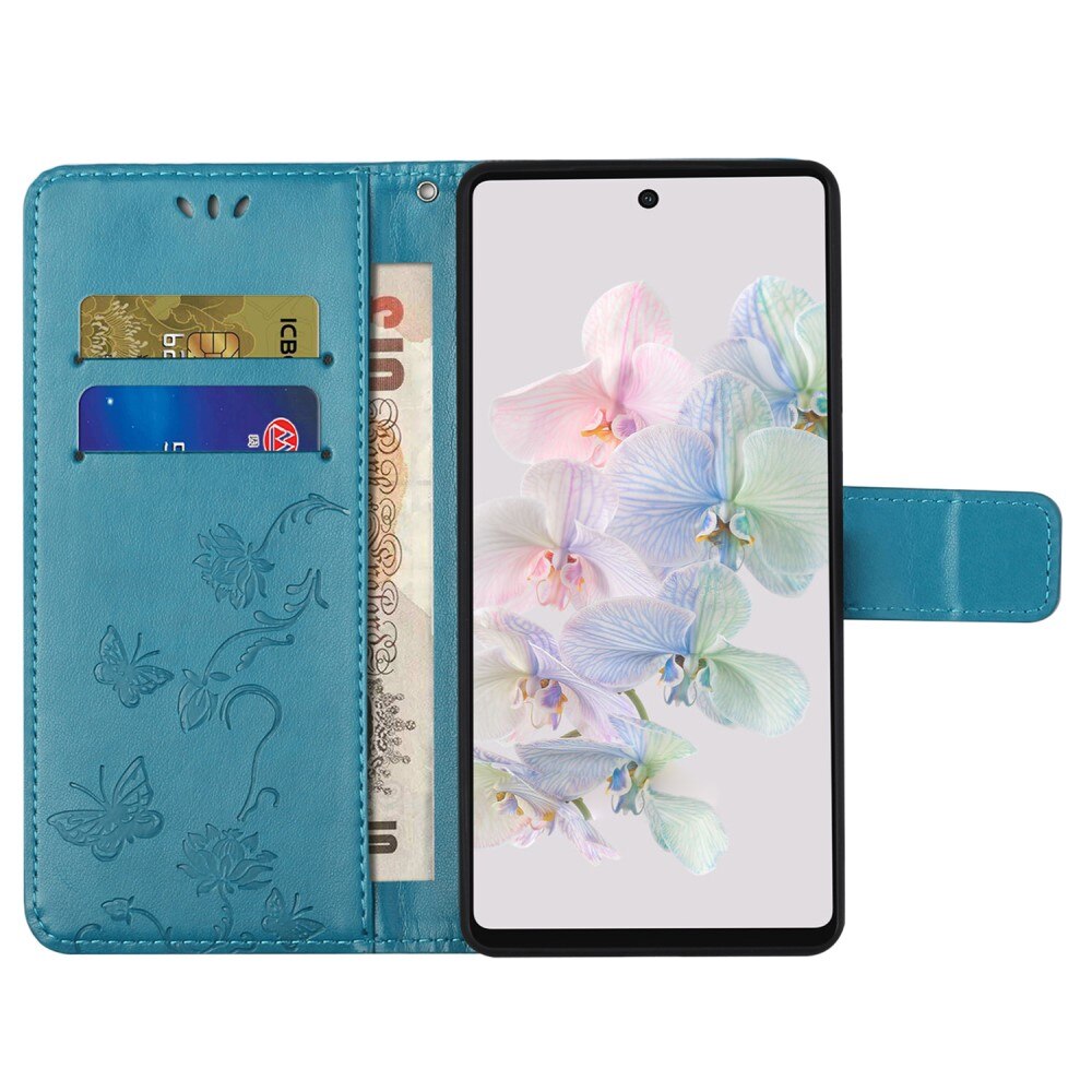 Funda de Cuero con Mariposas Google Pixel 7a, azul