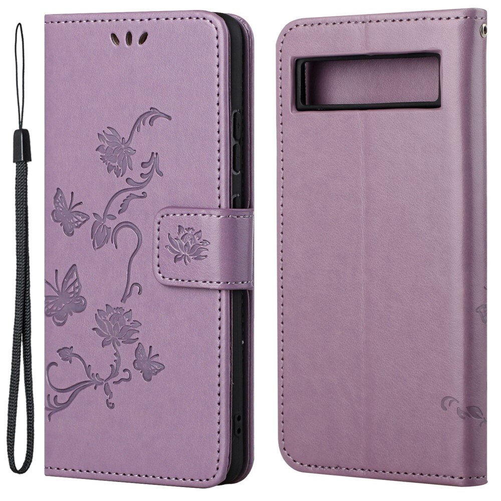 Funda de Cuero con Mariposas Google Pixel 7a, Púrpura