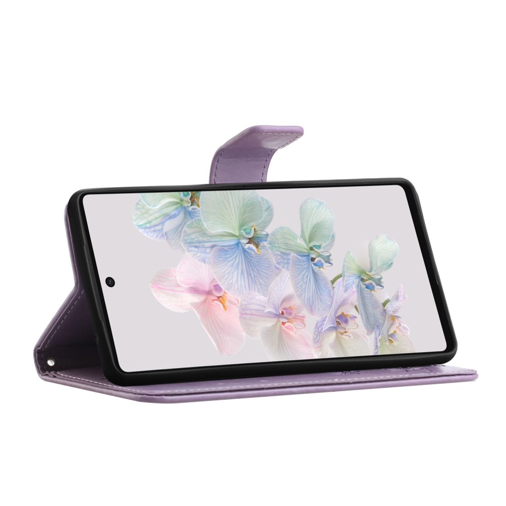 Funda de Cuero con Mariposas Google Pixel 7a, violeta
