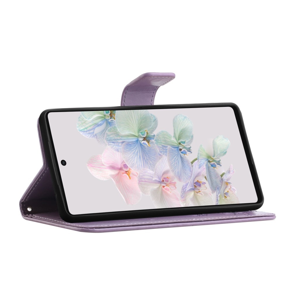 Funda de Cuero con Mariposas Google Pixel 7a, Púrpura