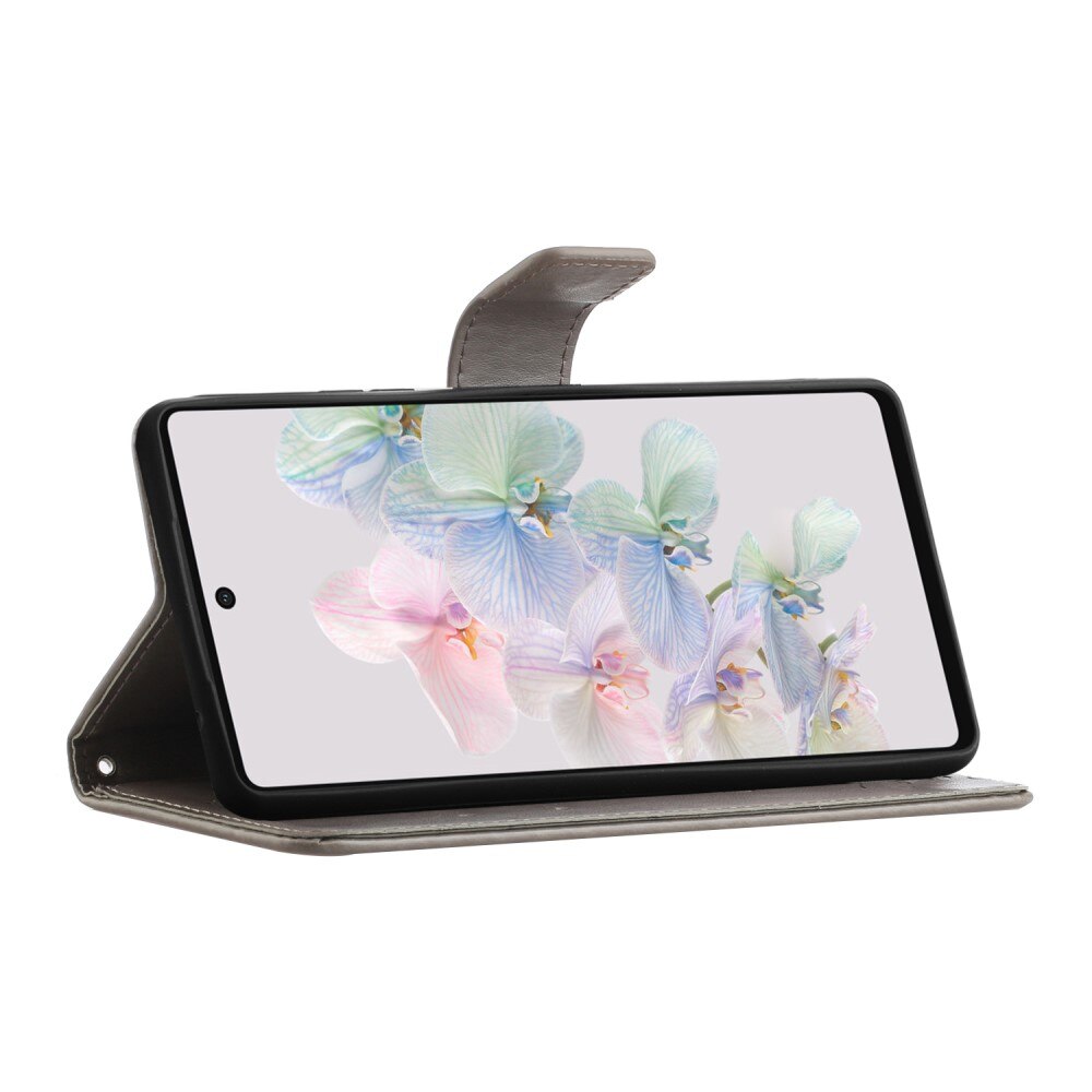 Funda de Cuero con Mariposas Google Pixel 7a, Gris