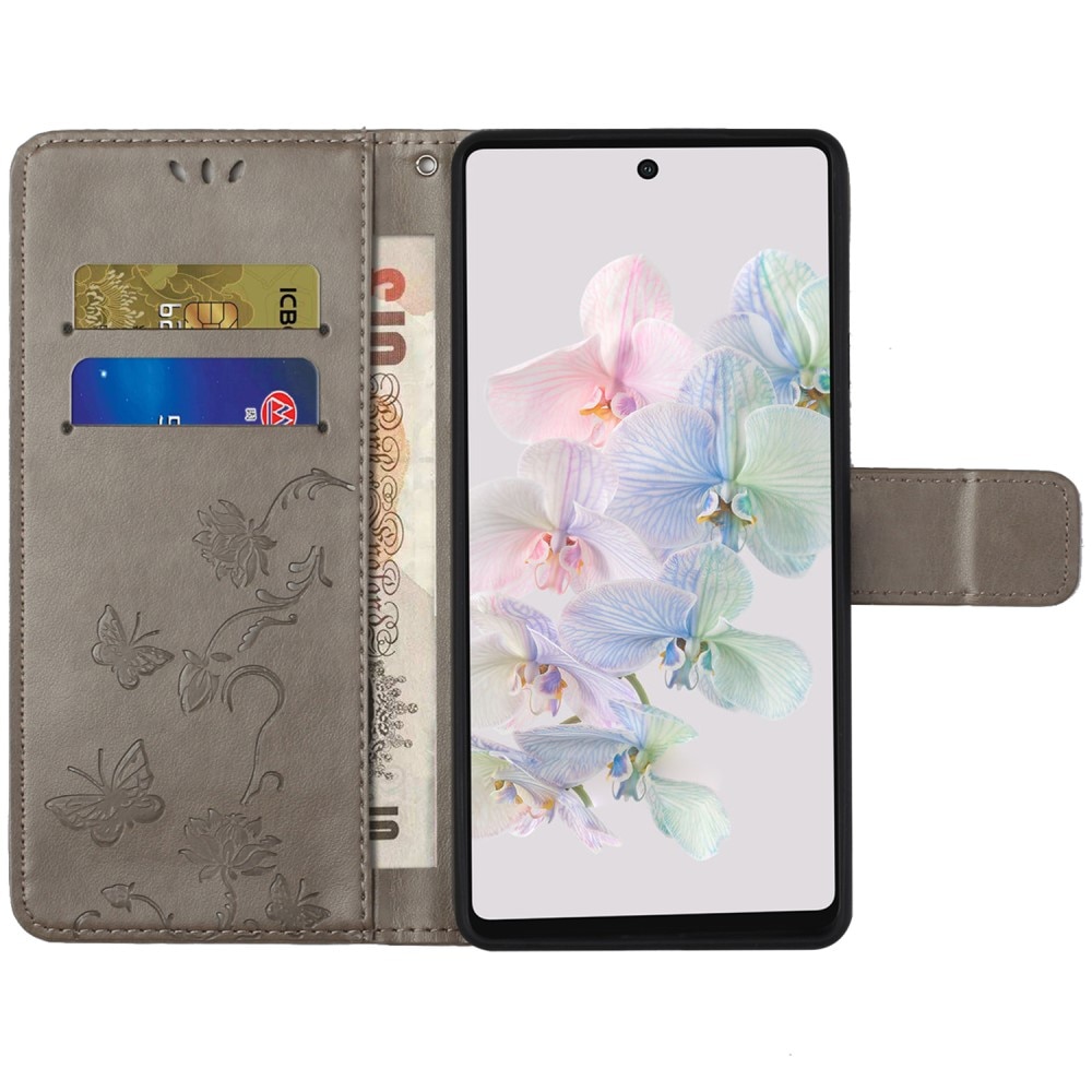 Funda de Cuero con Mariposas Google Pixel 7a, Gris