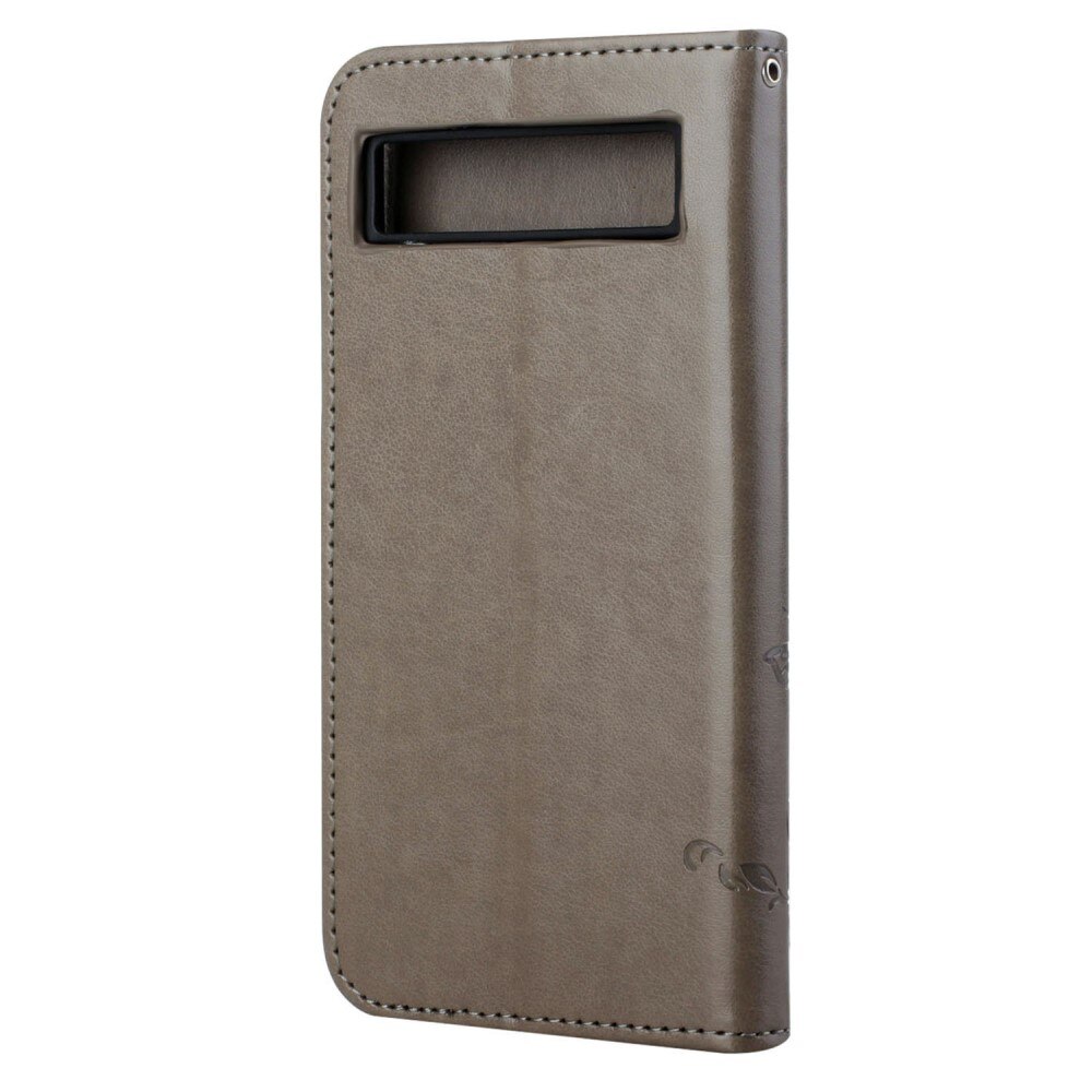 Funda de Cuero con Mariposas Google Pixel 7a, Gris