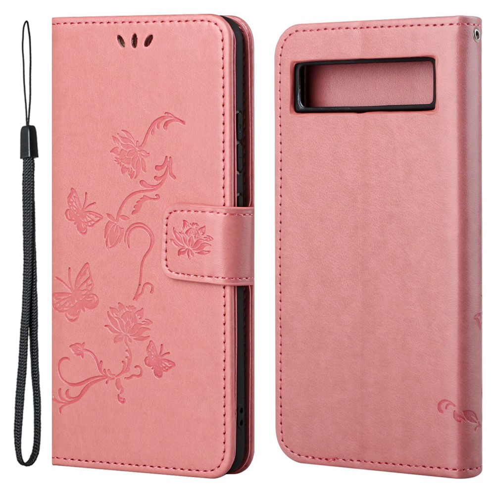 Funda de Cuero con Mariposas Google Pixel 7a, Rosa