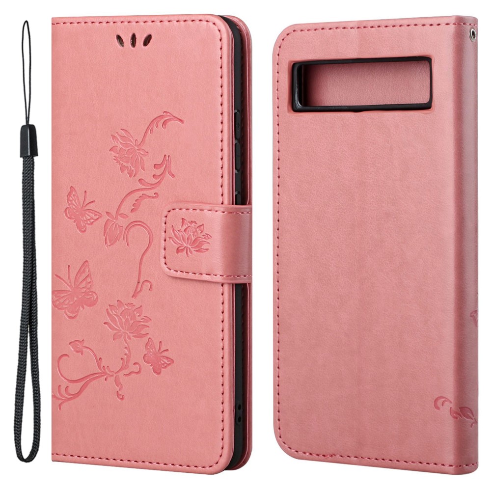 Funda de Cuero con Mariposas Google Pixel 7a, rosado