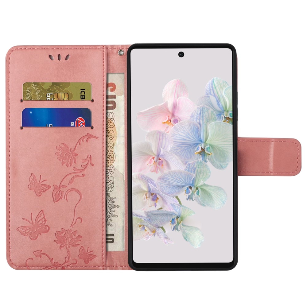 Funda de Cuero con Mariposas Google Pixel 7a, rosado