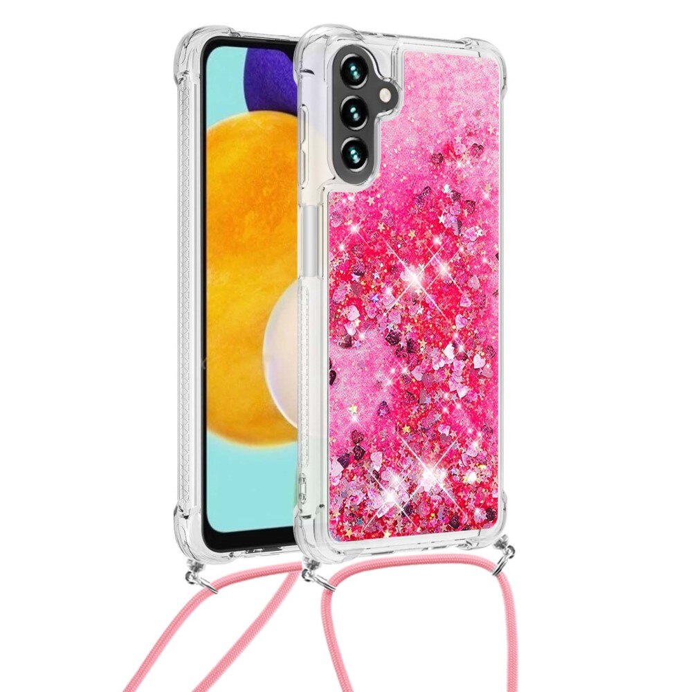 Funda con correa colgante Glitter Powder TPU Samsung Galaxy A54 rosado