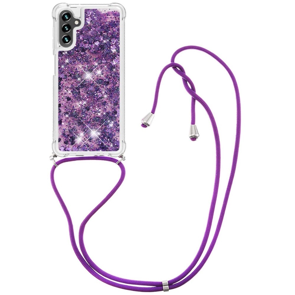 Funda con correa colgante Glitter Powder TPU Samsung Galaxy A54 violeta