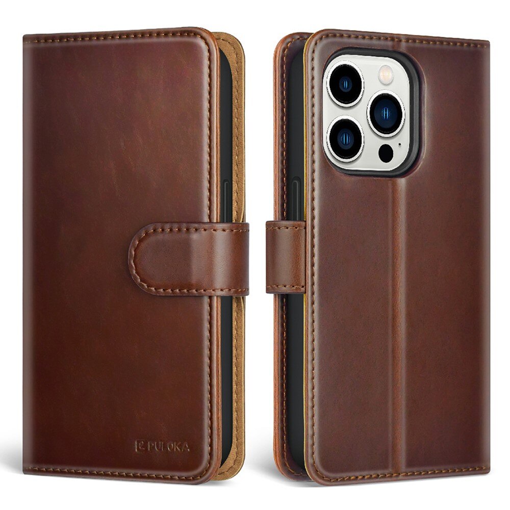 Funda magnética Wallet iPhone 14 Pro marrón