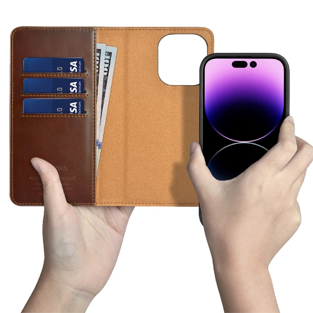 Funda magnética Wallet iPhone 14 Pro marrón