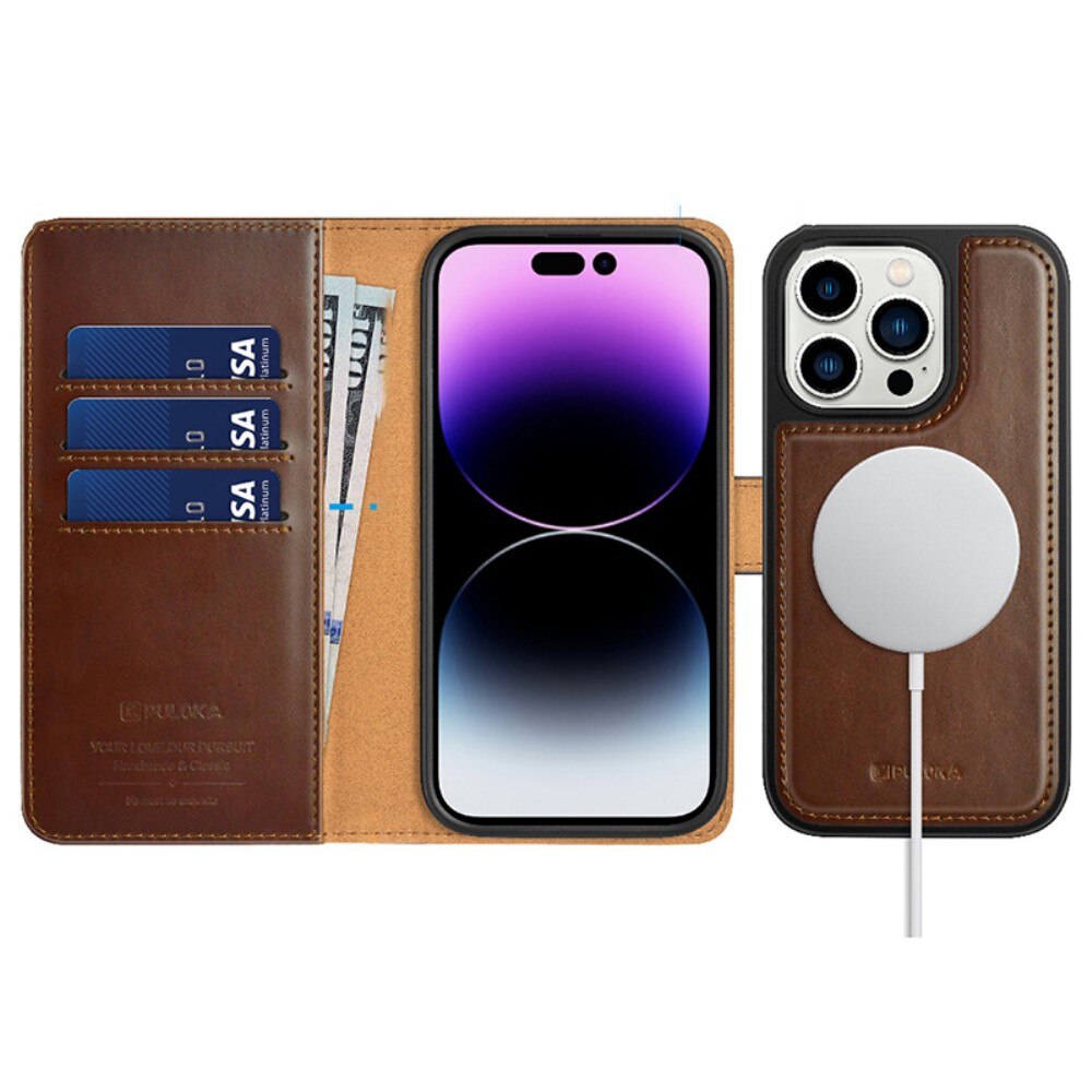 Funda magnética Wallet iPhone 14 Pro marrón