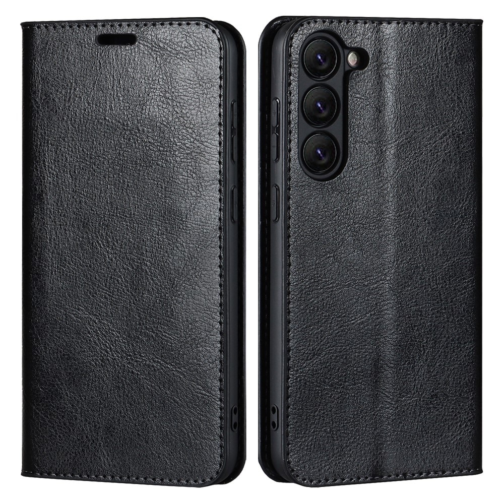 Funda cartera de cuero genuino Samsung Galaxy S23 Plus Negro