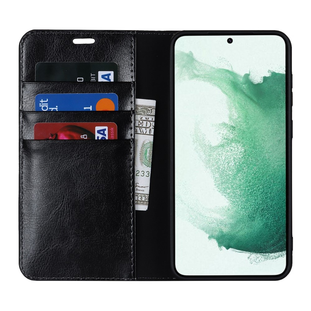 Funda cartera de cuero genuino Samsung Galaxy S23 Plus Negro