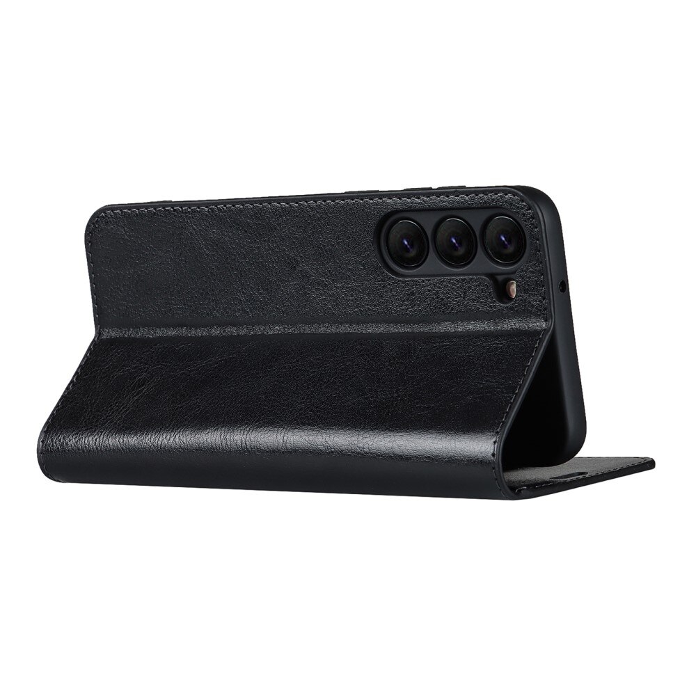 Funda cartera de cuero genuino Samsung Galaxy S23 Plus Negro