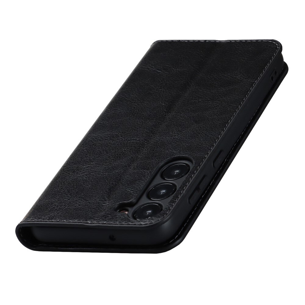 Funda cartera de cuero genuino Samsung Galaxy S23 Plus Negro