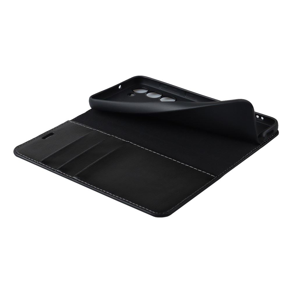 Funda cartera de cuero genuino Samsung Galaxy S23 Plus Negro