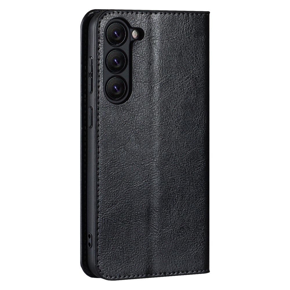 Funda cartera de cuero genuino Samsung Galaxy S23 Plus Negro