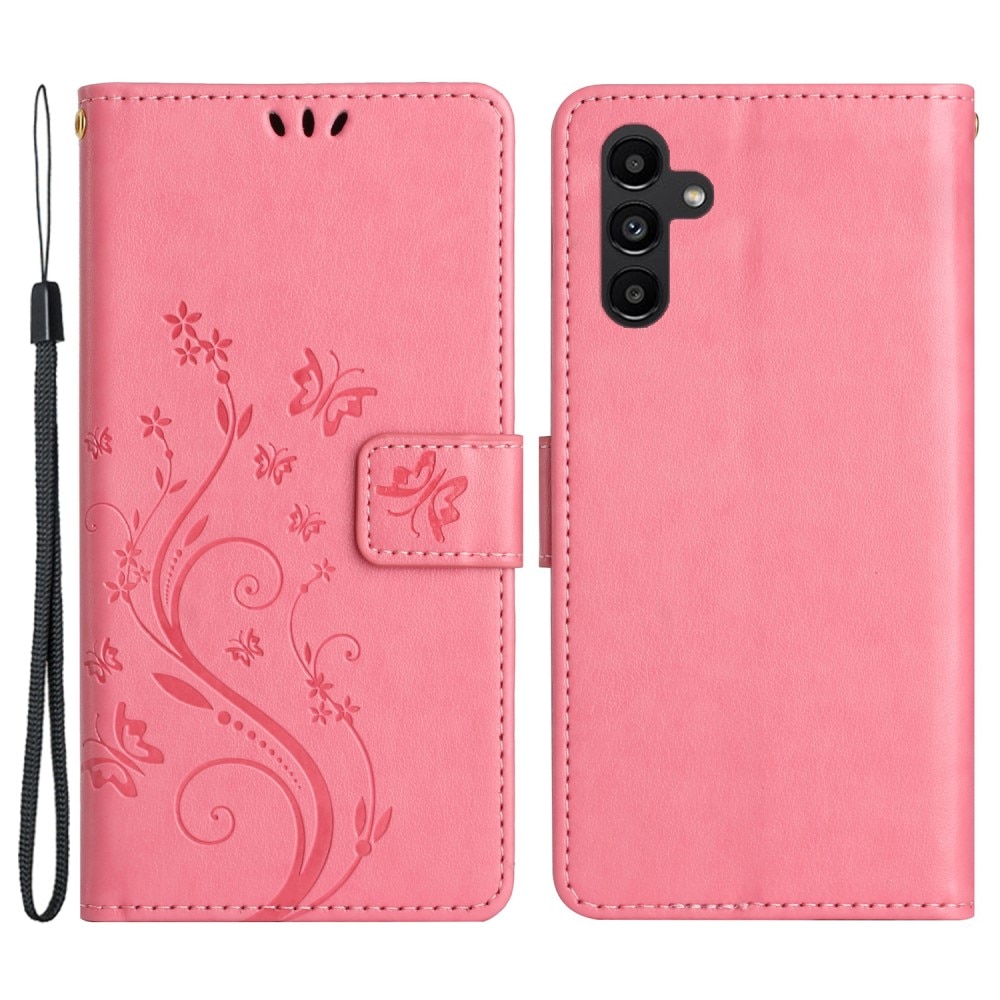 Funda de Cuero con Mariposas Samsung Galaxy A54, rosado