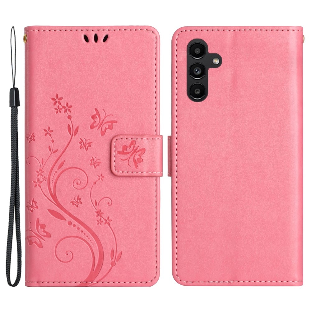 Funda de Cuero con Mariposas Samsung Galaxy A54, Rosa