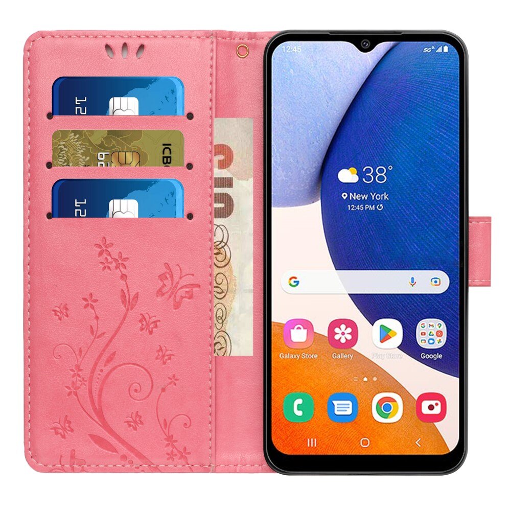 Funda de Cuero con Mariposas Samsung Galaxy A54, Rosa