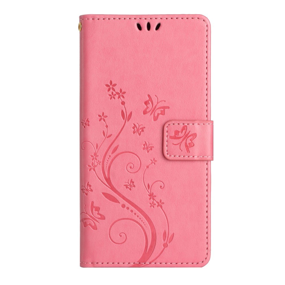 Funda de Cuero con Mariposas Samsung Galaxy A54, Rosa