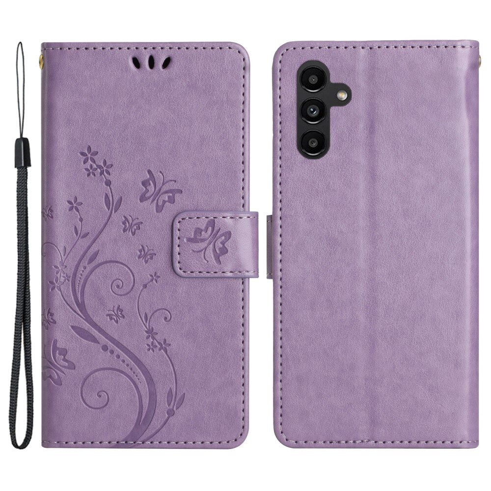 Funda de Cuero con Mariposas Samsung Galaxy A54, Púrpura