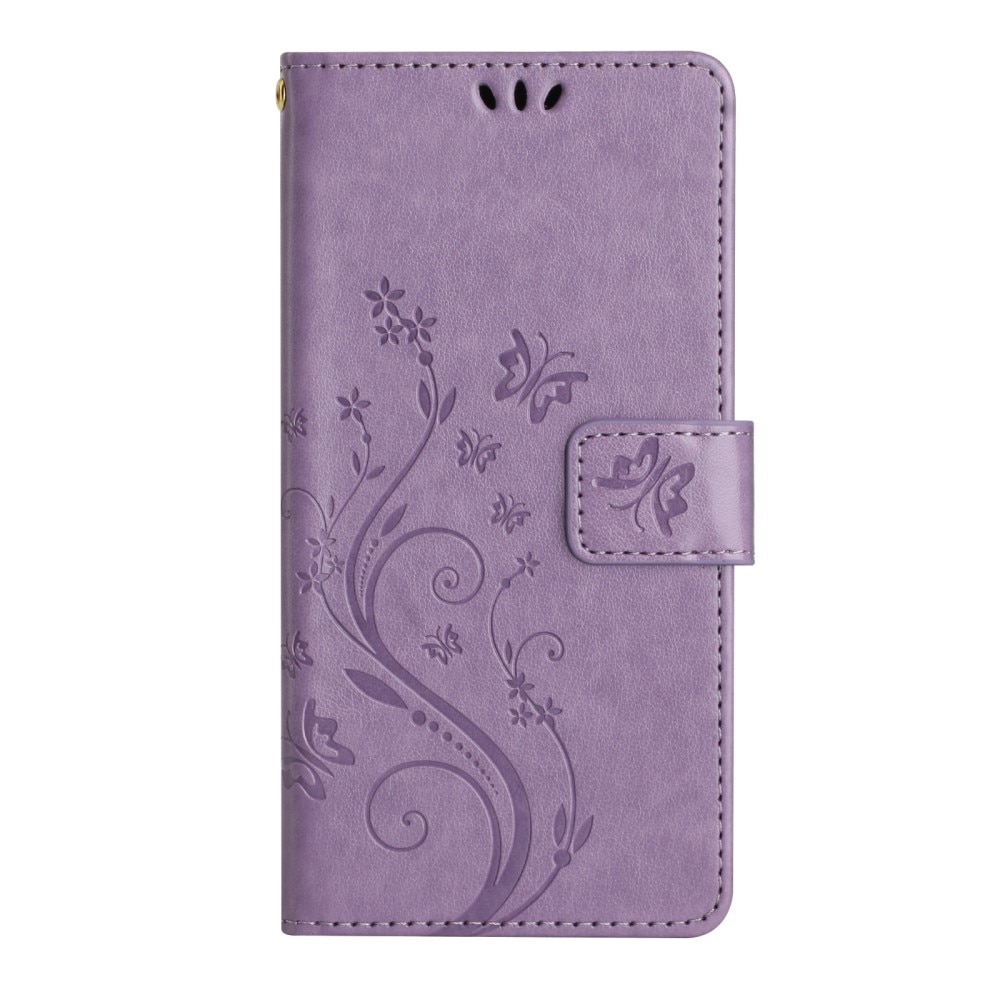 Funda de Cuero con Mariposas Samsung Galaxy A54, Púrpura