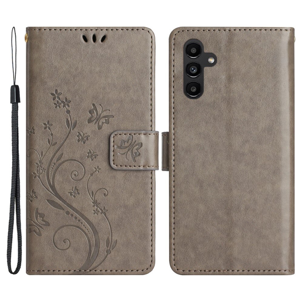 Funda de Cuero con Mariposas Samsung Galaxy A54, Gris