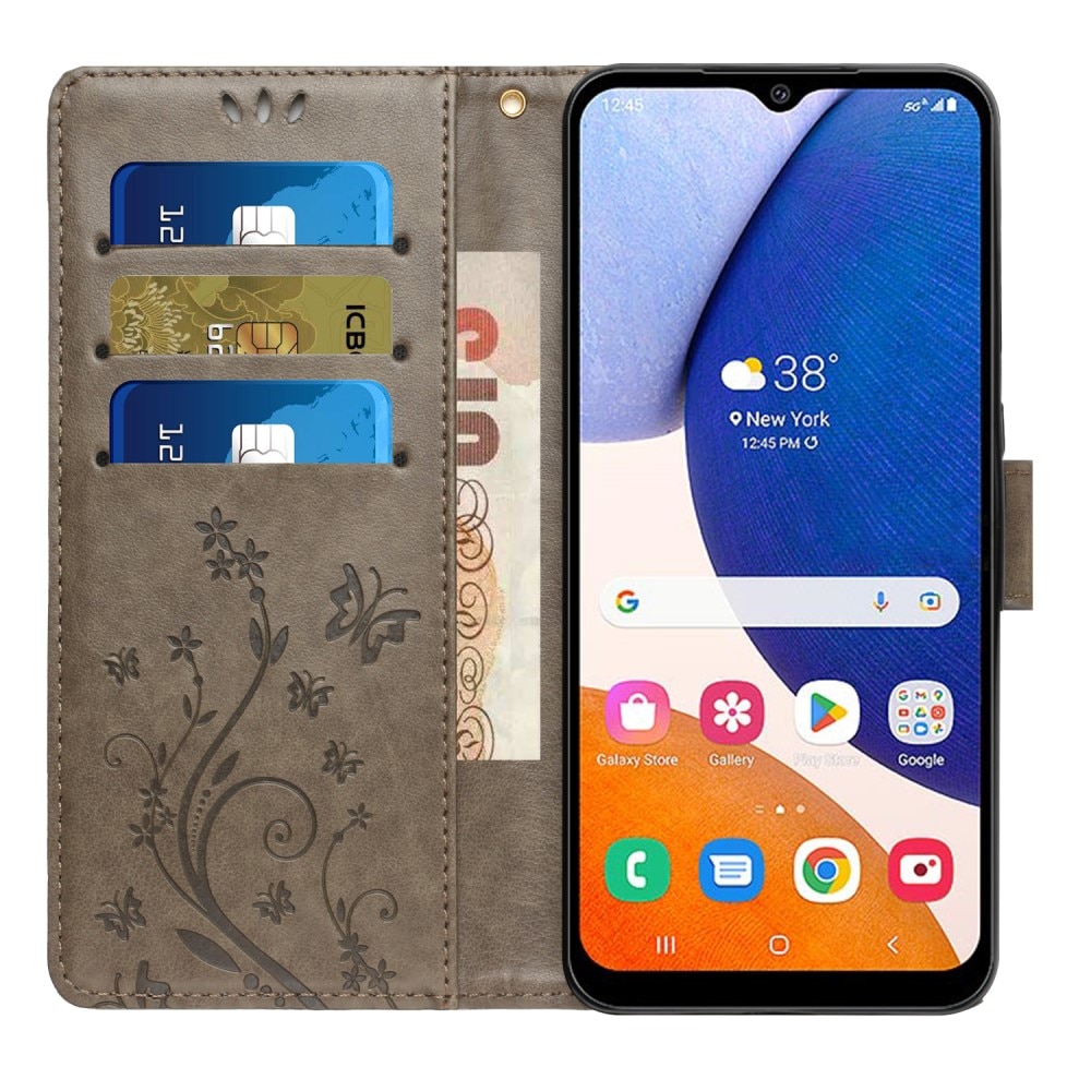 Funda de Cuero con Mariposas Samsung Galaxy A54, Gris